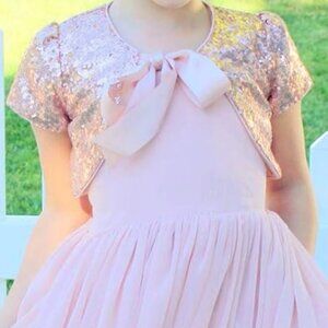Blush pink girls sequin bolero cropped jacket, size 8, NWT